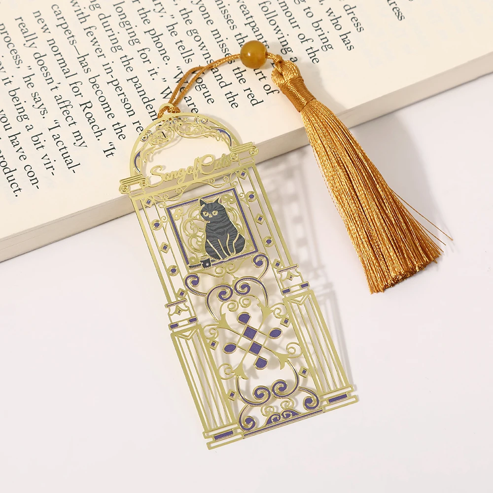 Tassel Cat Bookmark Metal Bookmark Brass Metal Classical Cute Style Student Gift Cultural and Creative Hollow 1PC