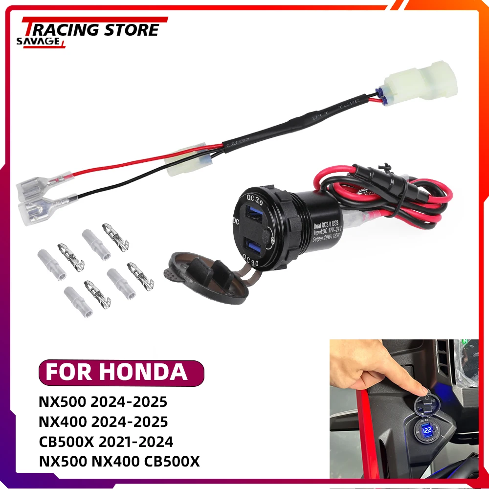 ชุดชาร์จเร็ว 3.0 ช่องเสียบ USB คู่ ช่องเสียบไฟ 12V สำหรับ HONDA NX500 NX400 CB500X สายแปลงปลั๊กสำหรับมอเตอร์ไซค์ 1