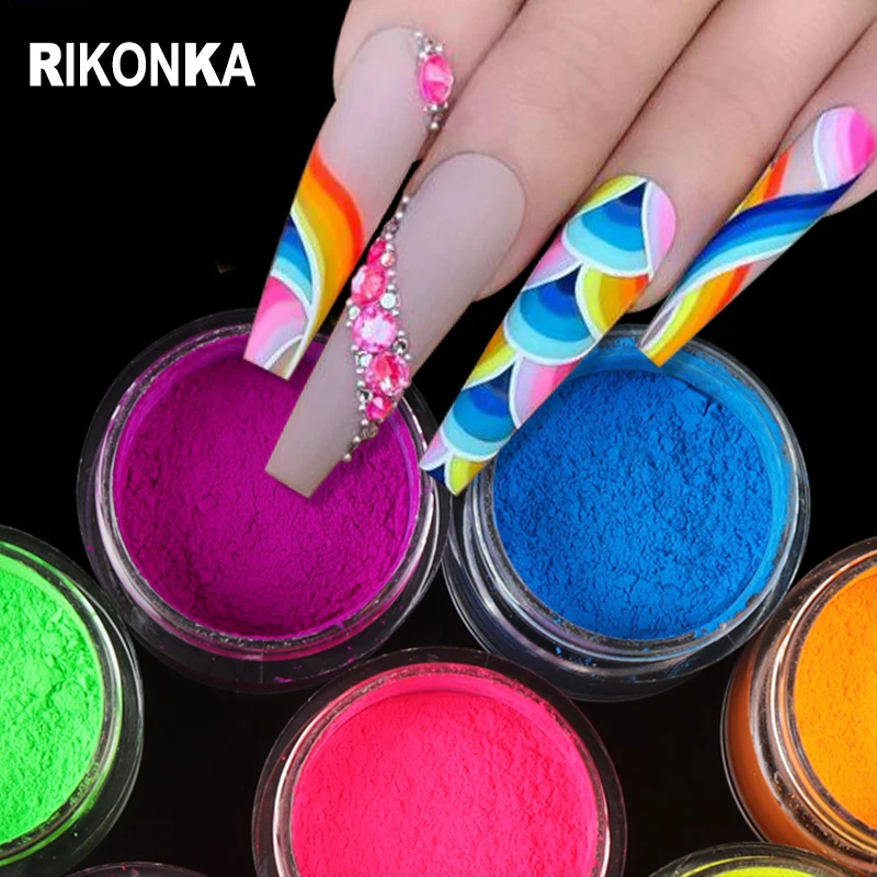 

9Pcs Neon Colorful Pigment Powder Set For Manicure Summer Fluorescence Fine Glitter Dust Shiny Gel Acrylic Nail Art Decorations