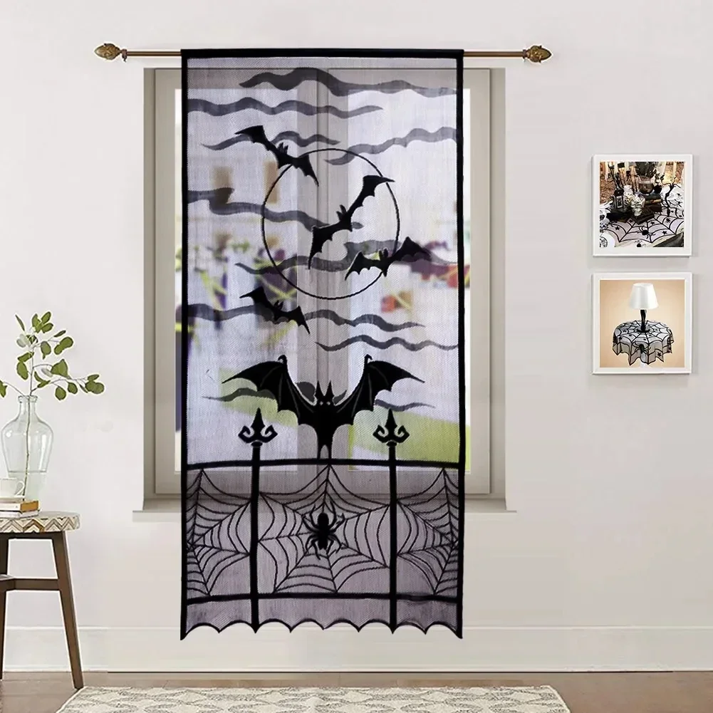

New Halloween Bat Spider Black Door Curtain Decoration Sheer Curtain Party Supplies Home Decoration
