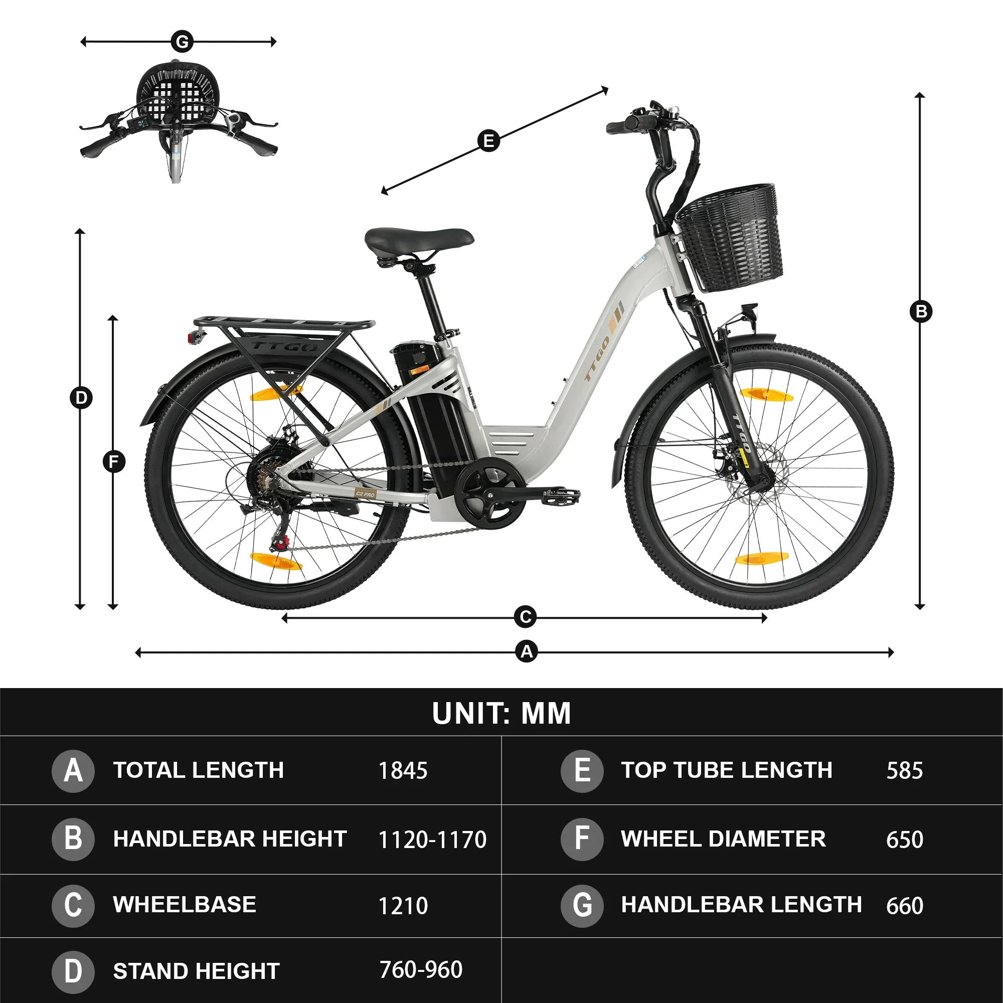 TTGO C2PRO Urban Commuting E-Bike 250W Bürstenloser Motor 36V18Ah Lithium-Akku Elektrofahrrad 26*1,95" Reifen Trip E-Bike – Detail 12