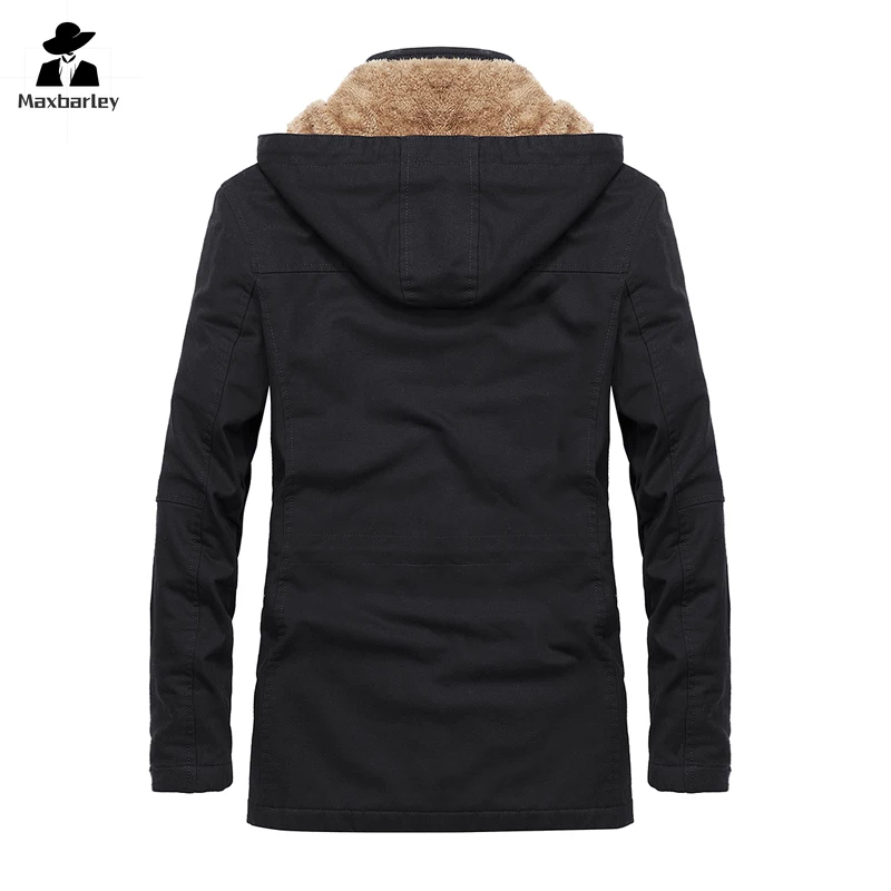 Men's Warm Parka plus size Winter Clothing Thick Cashmere Fleece Cotton Padded Jacket Men's Retro Long Windproof Hooded Coat