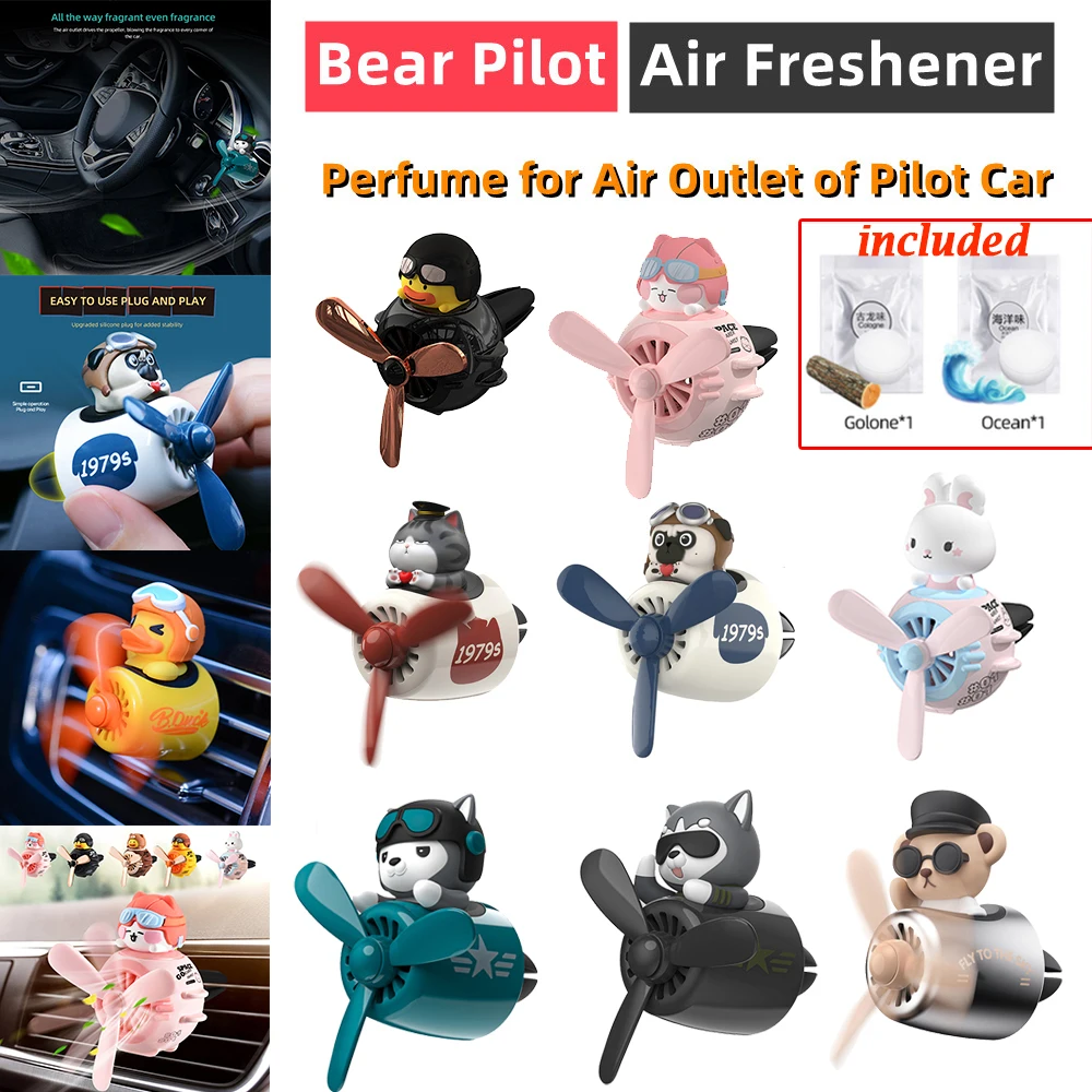 Car Air Freshener Bear Pilot Auto Accessories Interior Perfume Diffuser Rotating Propeller Outlet Fragrance Magnetic Design