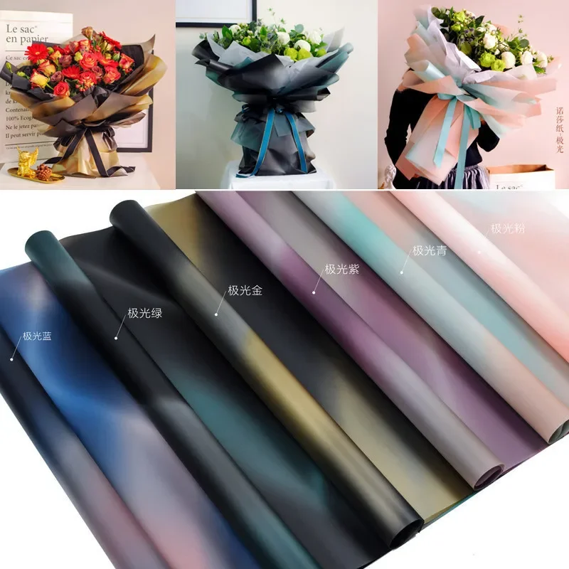 

10pcs Waterproof Flower Wrapping Paper 58*58cm Nordic Colorful Aurora Rosa Paper Flower Shop Packing Bouquet Art Paper Decor