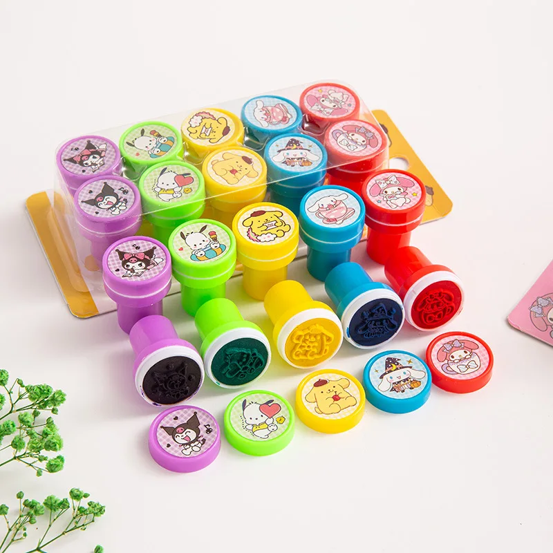 

10pcs Sanrio Seal Set for Children Anime Figure Hello Kitty Kuromi Cinnamoroll Cartoon Circular Seal Kids Office Stationery