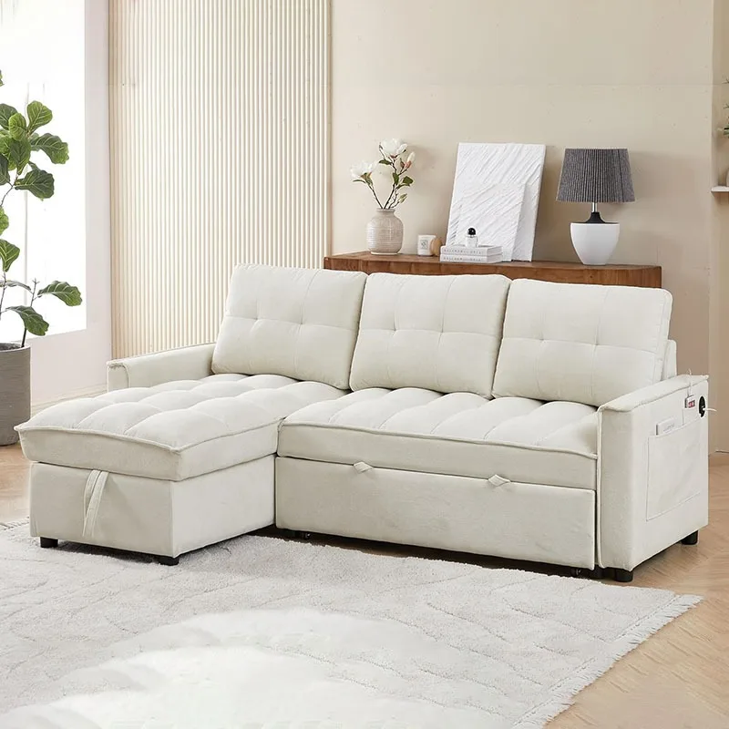 

L-Shaped 3-Seaters Sleeper Sectional Sofa Pull Out Couch Bed And Storage Chaise,Tufted Upholstered Corner Convertible Sofabed