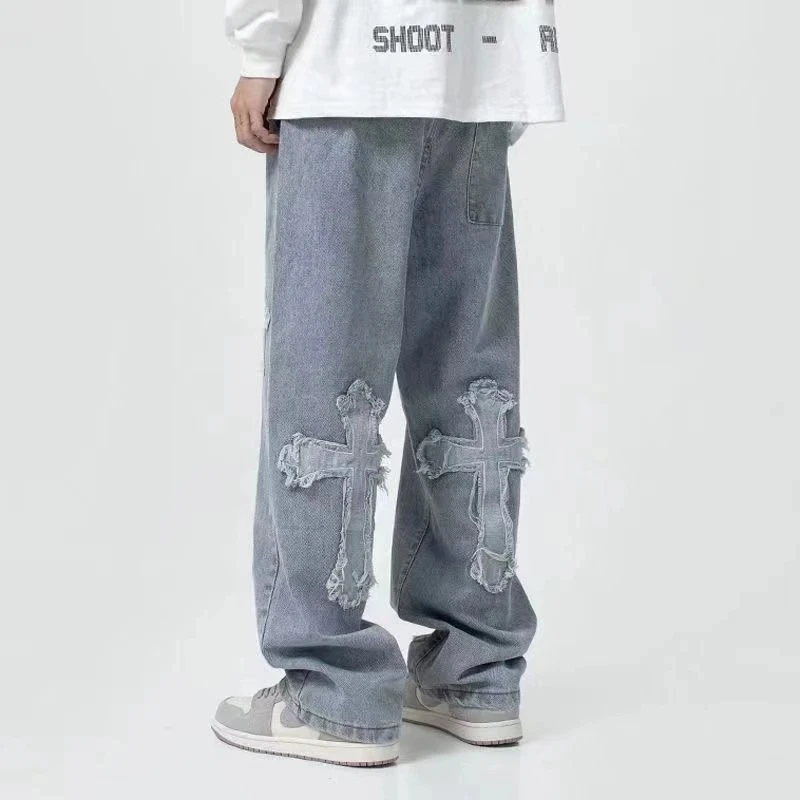 Streetwear Hip Hop Low Rise Baggy Jeans For Men Korean Y2k Fashion