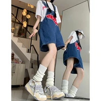 Women Streetwear Kawaii Denim Shorts Overalls Lady Fashion Embroidery Oversize Wide Leg Jeans Female Y2k Clothes Deep Blue Pants - Image 2
