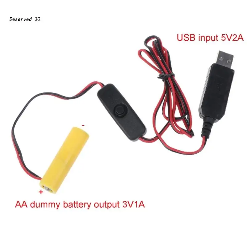 Universal 3/4.5/6V AA LR6 Battery 3V AAA Battery Eliminator USB Power Supply Cable with Switch 2
