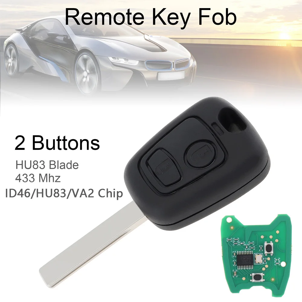 433MHz 2 Buttons Remote Car Key Fob Shell with ID46 Chip Fit for C2/C3/Pluriel /Citroen /Zafira/Astra Car Key Case Replacements