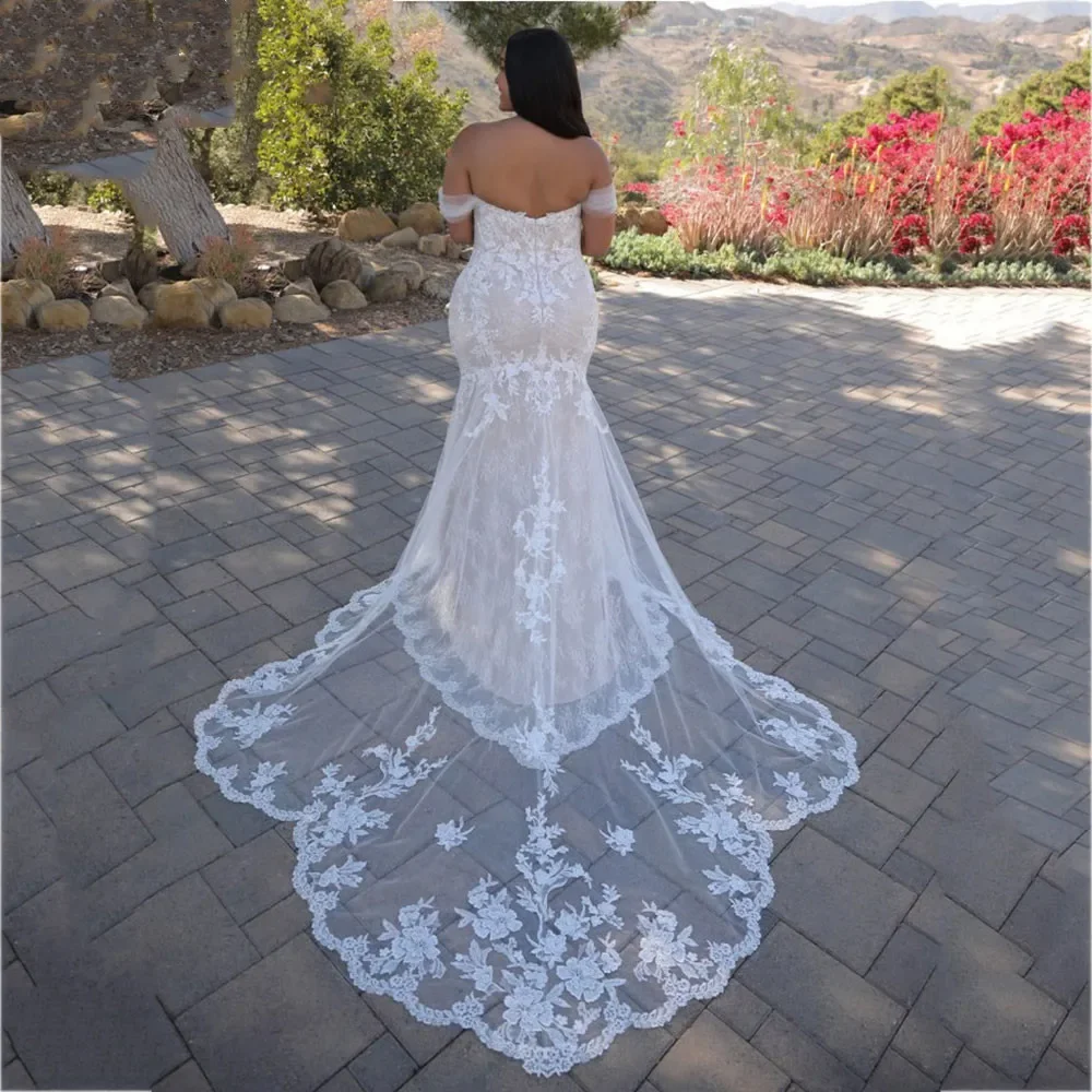 Customize Wedding Dress for Bride Mermaid Sweetheart Neckline Lace Appliques Made Plus Sizes