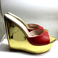 Women’s Metallic Mirror Gold Wedge Mule Sandals – Peep Toe Platform High Heels, Slip-On Summer Footwear - Image 5