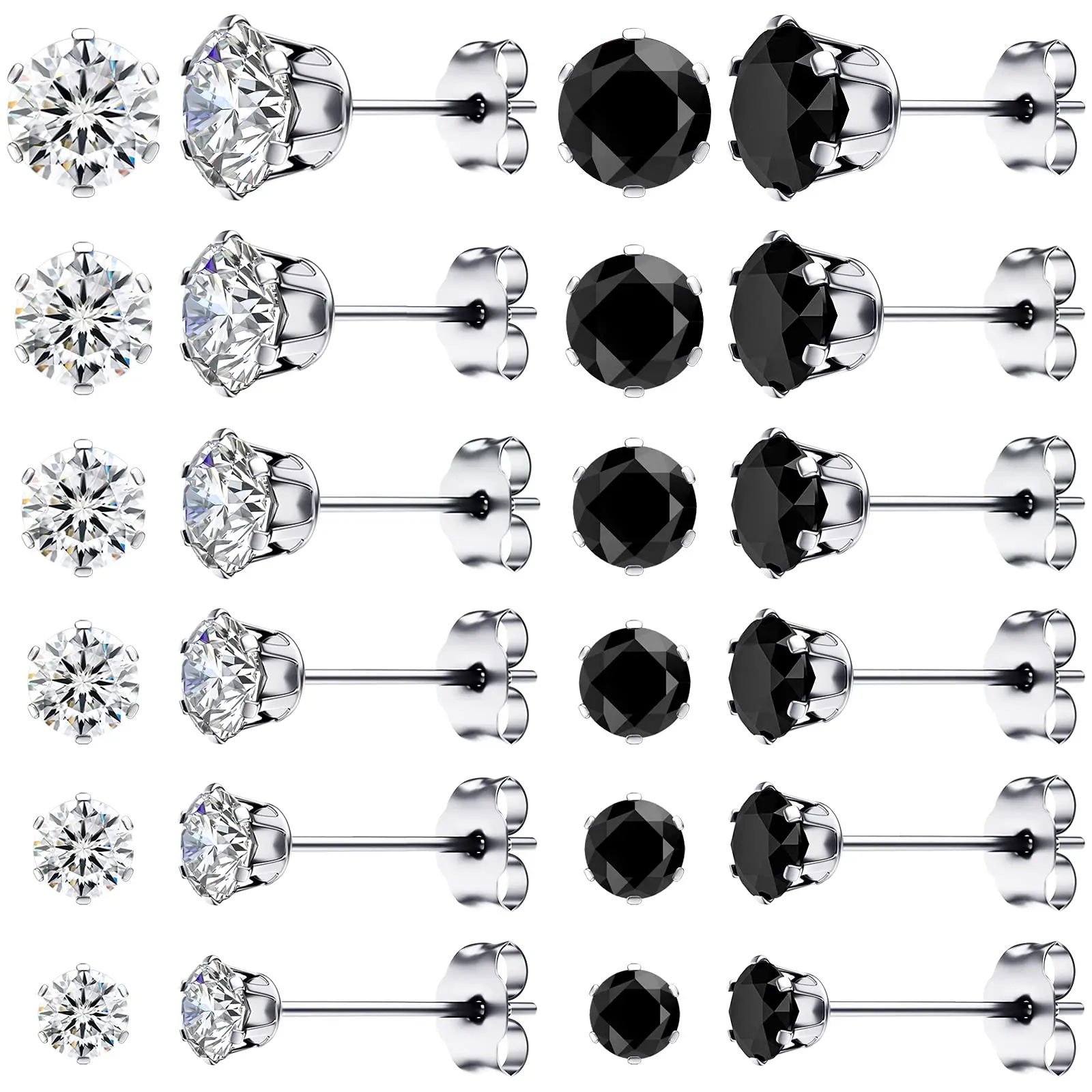 1 Pair 3mm-8mm Medical Stainless steel Crystal Zircon Ear Studs Earrings For Women/Men 4 Prong Tragus Cartilage Piercing Jewelry