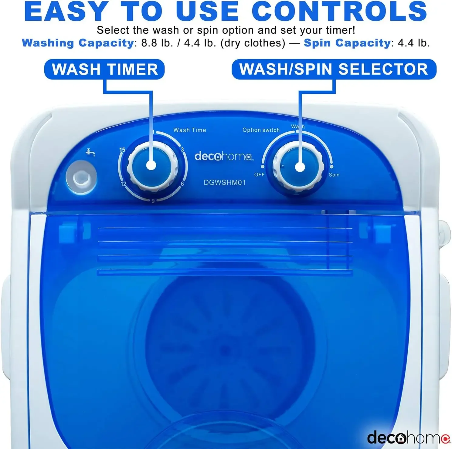Home Portable Washing Machine for Apartments, Dorms, and Tiny Homes with 8.8 lb Capacity, 250W Power, Wash and Low Agitatio 3