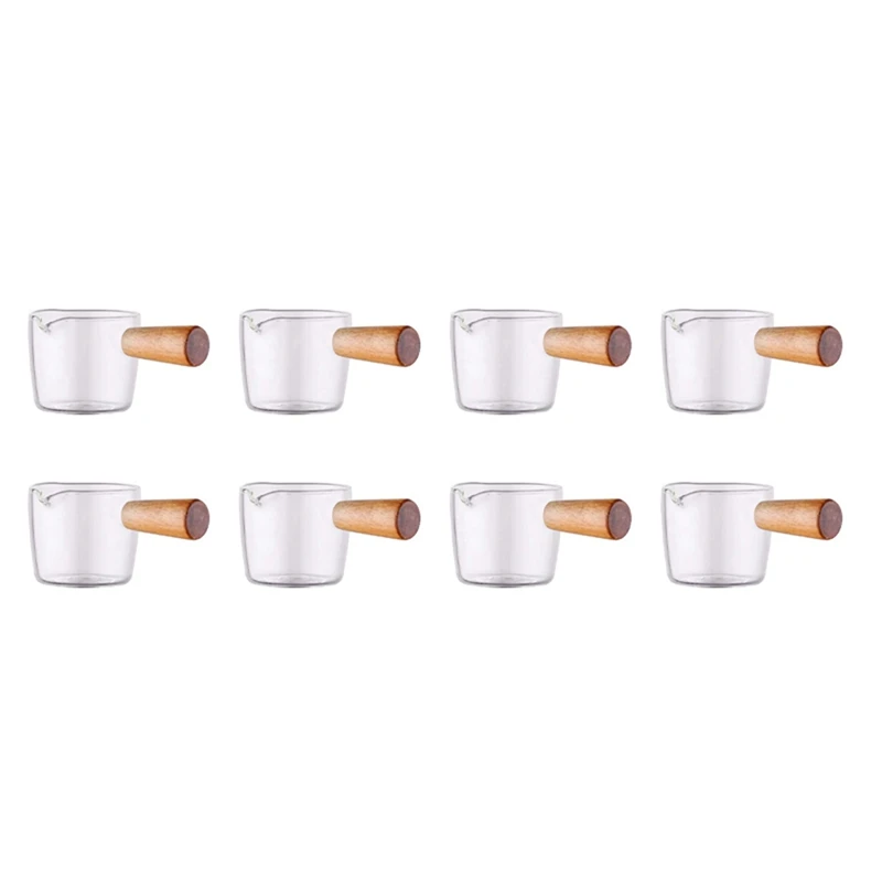 

Big Deal 8PCS Transparent Glass Creamer With Wooden Handle, Mini Coffee Milk Creamer Pitcher. 100Ml