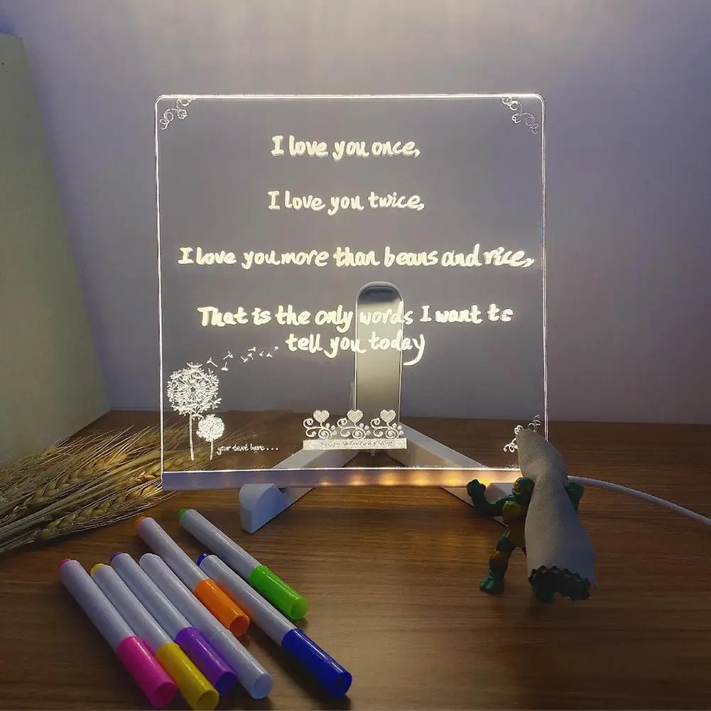 Light Up Acrylic Message Board Rewritable DIY Children's Glowing Drawing Board Message Lamp With 7 Colorful Pens 4