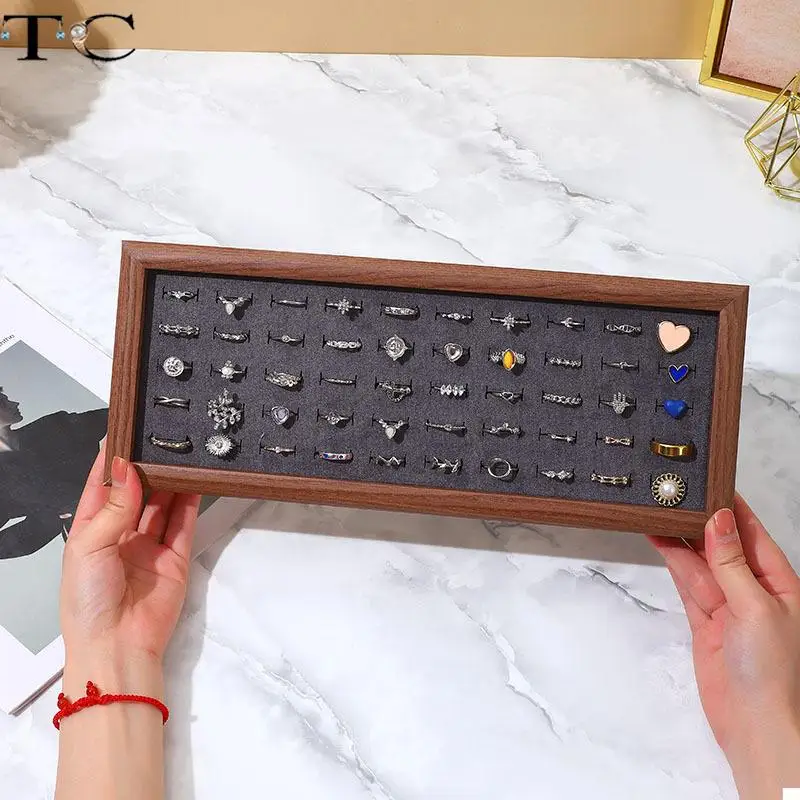 Velvet Walnut Jewelry Tray Light Luxury Ring Earrings Necklace Pearl Chain Bracelet Tray Jewelry Display Props