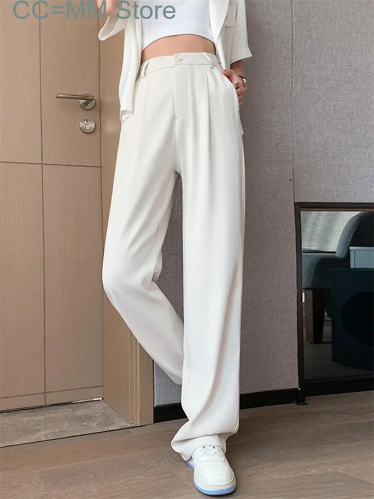 New Solid High Waisted Suits Pants Women Spring Summer Korean Fashion Straight Pants Office Ladies Wide Leg Pants