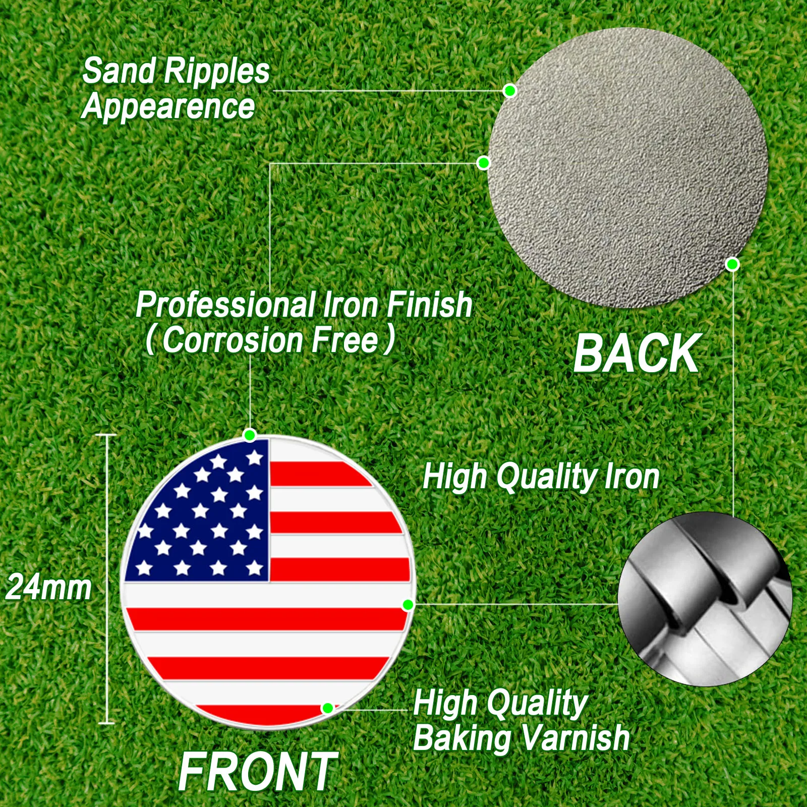 Golf Ball Markers Assorted Patterns Fits All Magnetic Golf Tools Value Set Alloy Soft Enamel Technique 10 Pack