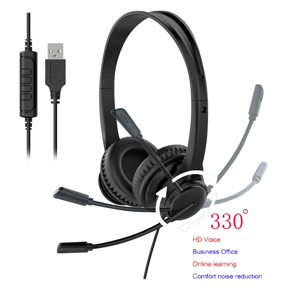 Wired USB Headset Call Center Headphones With Microphone