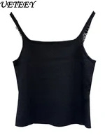 Design Sense Niche Black Beaded Letter-Printing Sleeveless Camisole Women's Summer Crop Tops Hot Girl Outer Wear Short Base Vest - Image 3