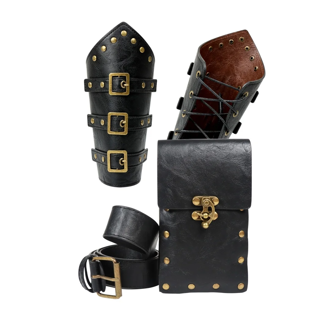 UYEE Renaissance-Accessoires für Herren und Damen, Wikinger, mittelalterliche Gürteltasche, Lederarmschienen, Wikinger-Kostüm, Herren-Accessoires für Halloween