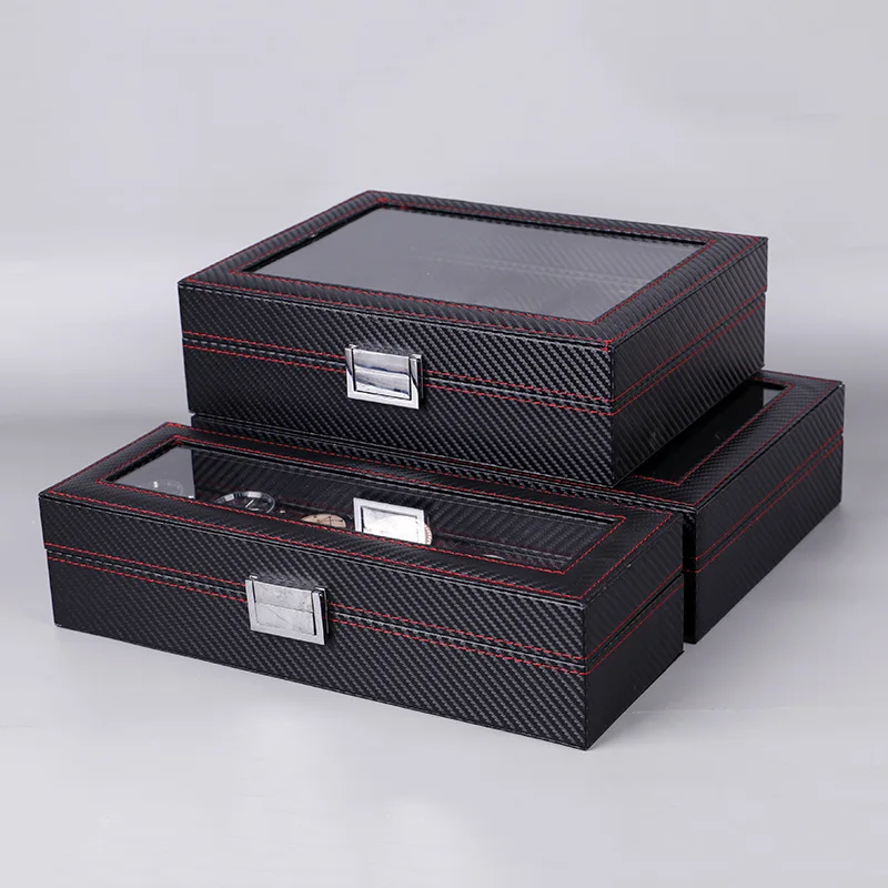 Organizer Storage Box with 6 10 12 Slot Sunglasses Display Packaging Boxes Carbon Fibre PU Leather Box for Watch Jewelry