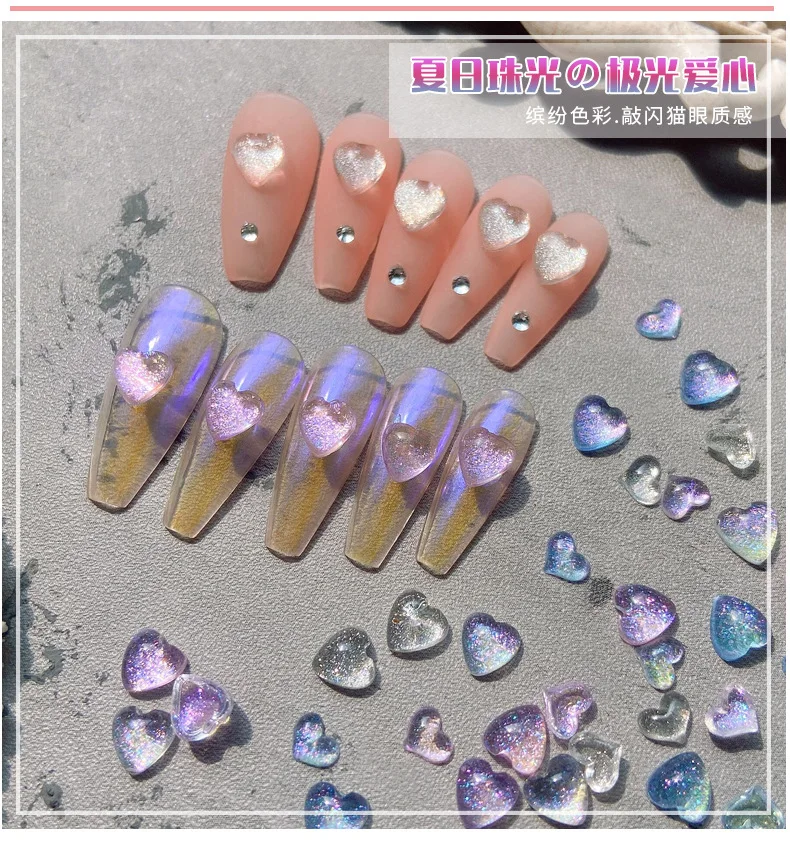 

100pc Symphony Love Heart Nail Rhinestone 3/6/8mm Aurora Glitter Peach-Heart Nail Charms 3D Mica Shiny Crystal Manicure Decor &*