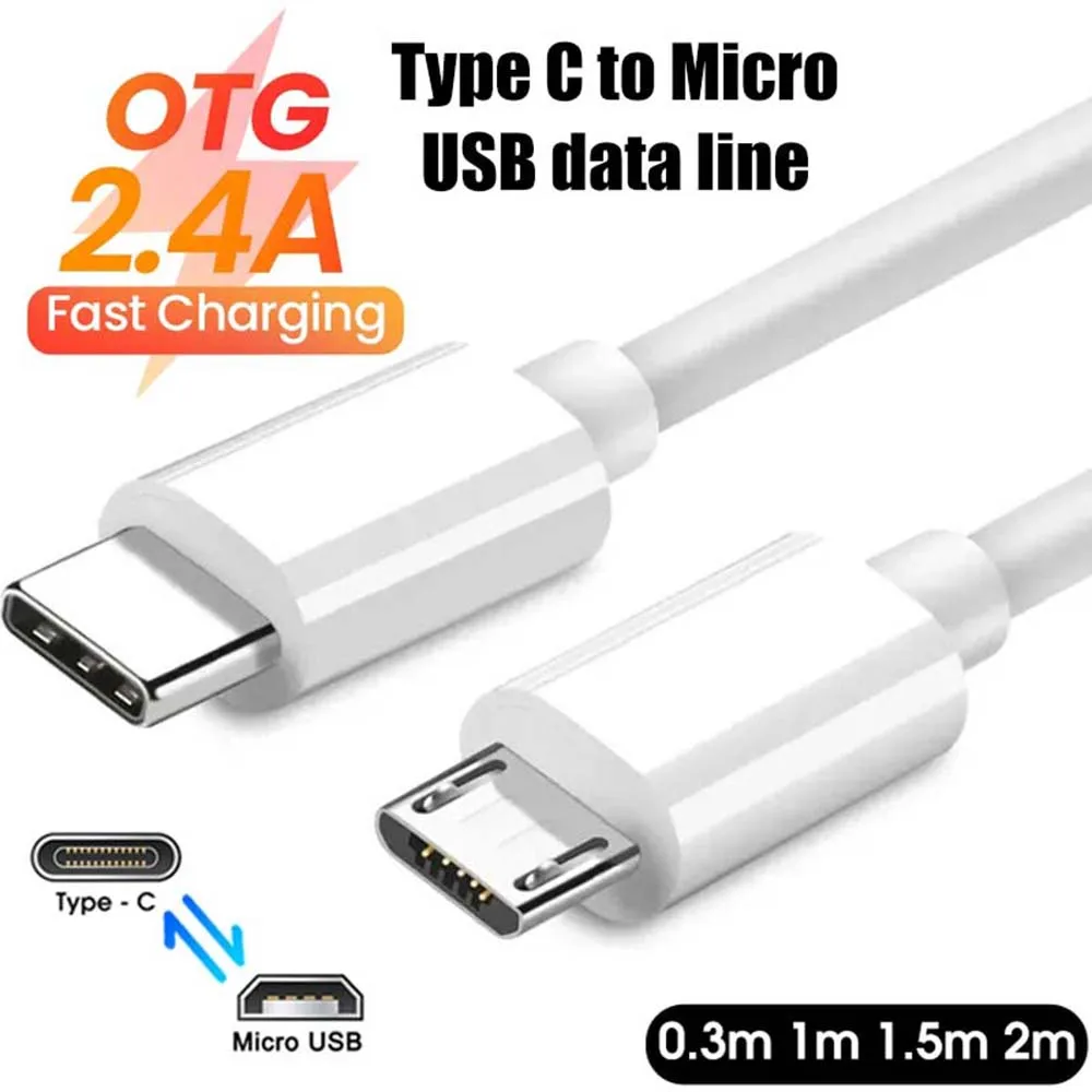 2.4A USB C To Micro Fast USB Type-C Adapter Data Cable for Samsung Huawei Xiaomi MacBook Pro OTG Mobile Phone Micro USB Cable