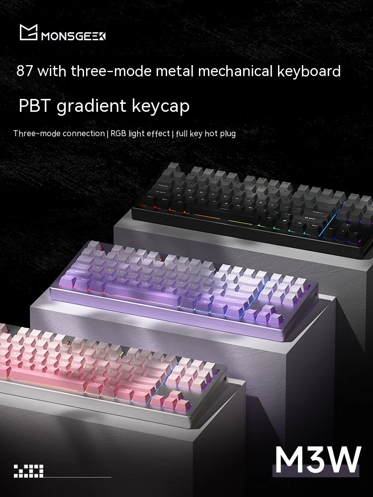 

Monsgeek M3w 87 Key Three Mode Mechanical Keyboard Aluminum Turk Turk Custom Gradient Keyboard Kit Hot Swapable Games Rgb Kit