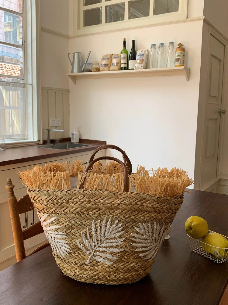 Summer Stripe Tote Bag Straw Bag Women's New Beach Seaside Outdoor Travel Vacation Large Capacity Shoulder Bag Portable Basket