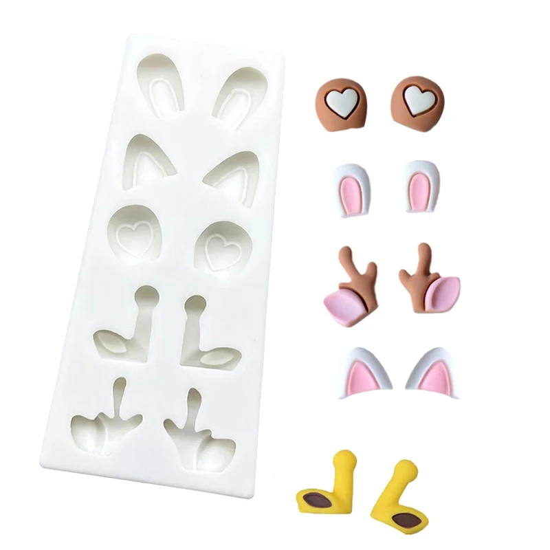 Cartoon Bunny Cat Bear Deer Ears Silicone Sugarcraft Mold Resin Tools Cupcake Baking Mould Fondant Cake Decorating Tools