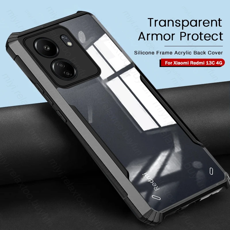 

Transparent Acrylic Heavy Duty Shockproof Coque For Xiaomi Redmi13C Redmi 13C 13 C C13 4G Case TPU Soft Frame Protect Fundas