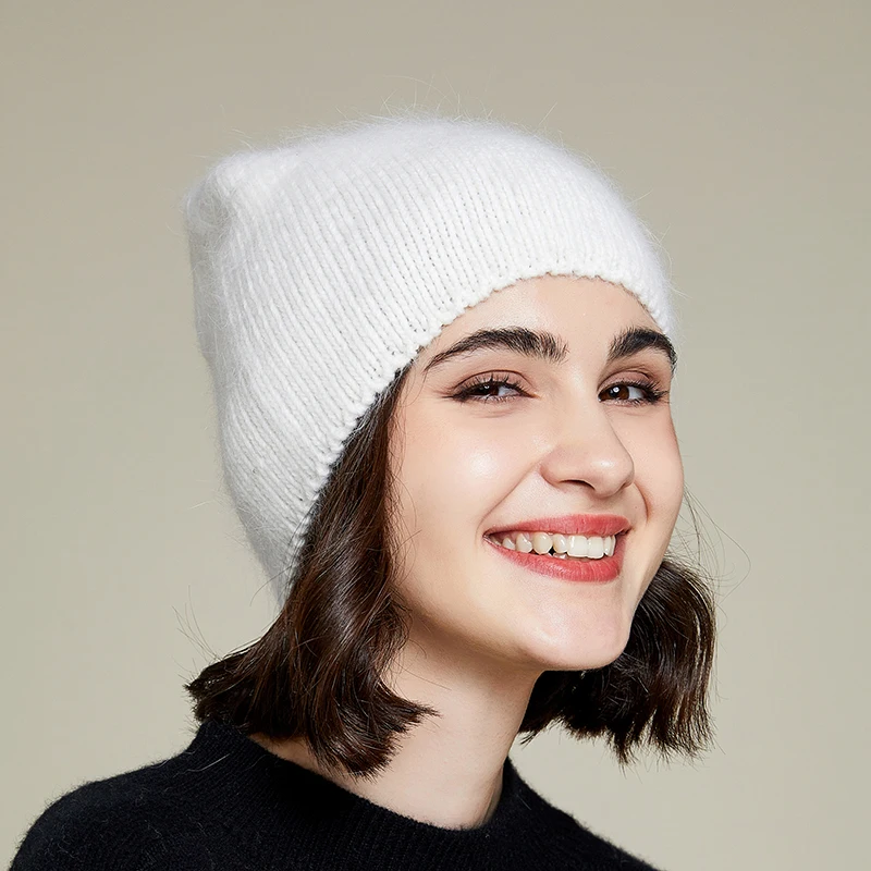 VISROVER – chapeau d'hiver en fourrure de lapin de couleur unie pour femme, 10 couleurs, bonnet chaud Simple de haute qualité, bonnet doux