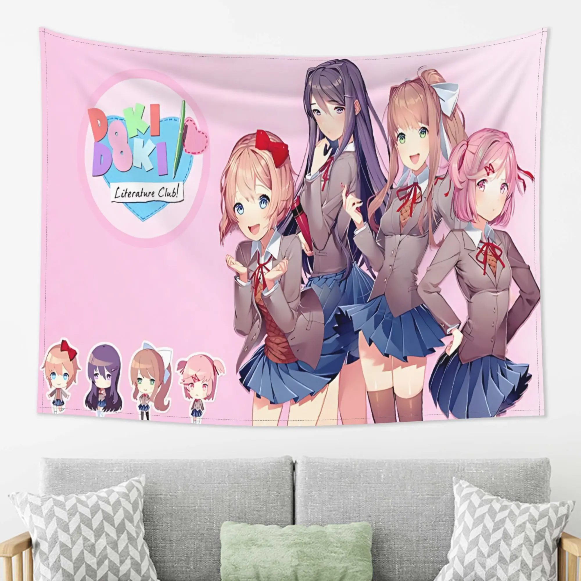 VIKAMA Heartbeat Literature Club Wandteppich für alle Mitarbeiter, Anime, Campus, niedliche Atmosphäre, Ins-Stil, Raumdekoration, Heimdekoration – Detail 1