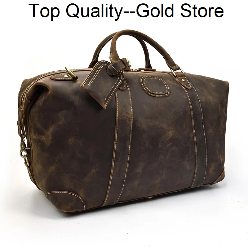 

Men big travel bag durable Thick crazy horse genuine leather duffel Vintage retro weekend Luggage large shoulder s