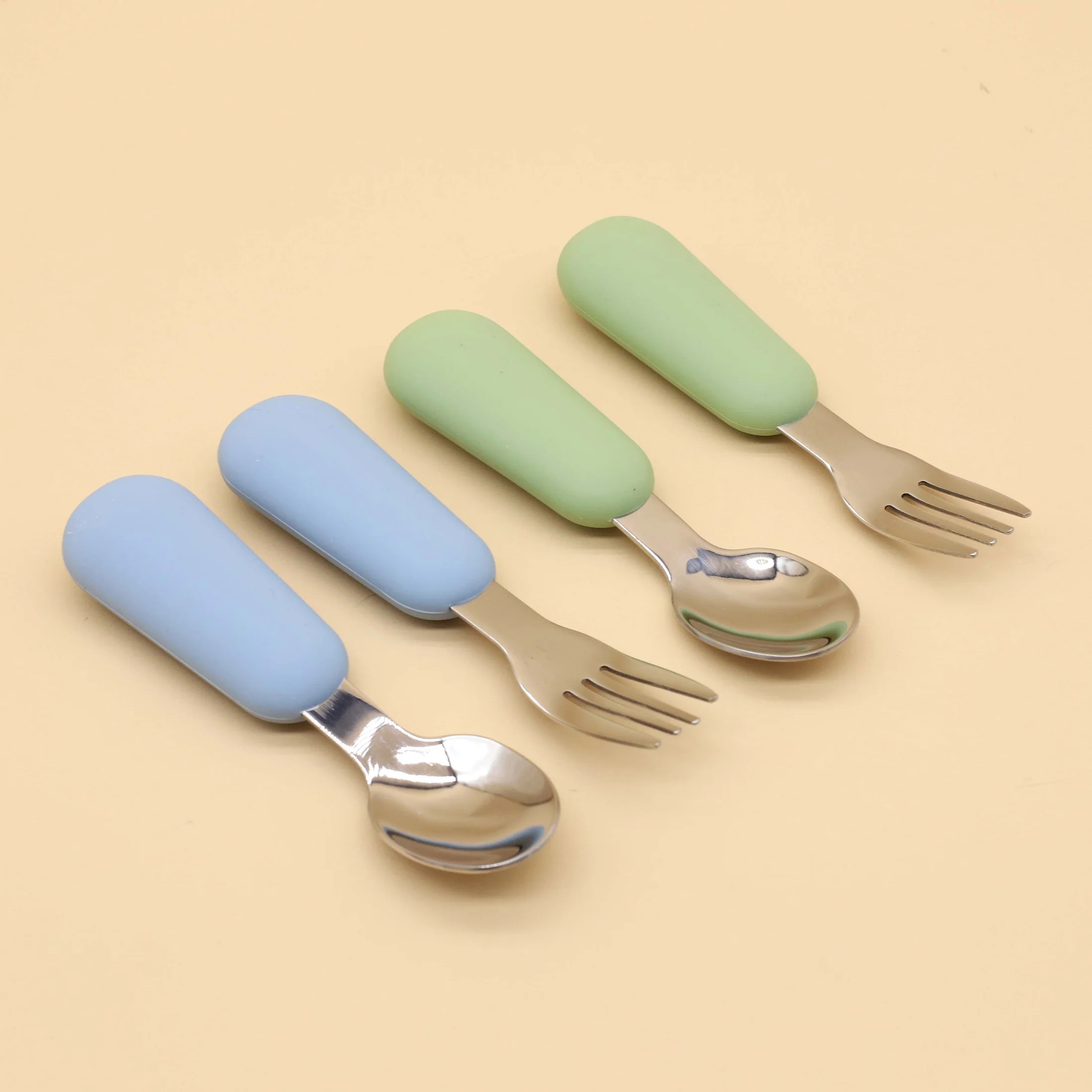 Silicone stainless steel spoon fork food grade 304 stainless steel easy to grip silicone handle baby food feeding spoon fork 5