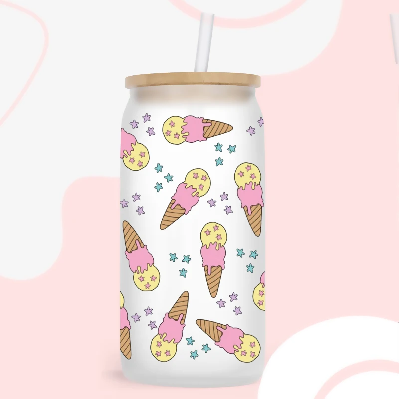 UV DTF Donuts, ice cream Transfer Happy Juice Printed Sticker For The 16oz Libbey Glasses Wraps Bottles D9701