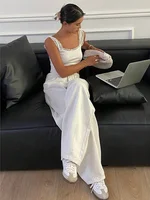 2025 New Loose Jeans Fashion Women High Waist Pocket White Solid Retro Wide Leg Denim Pants Casual Office Lady Commute Trousers - Image 4