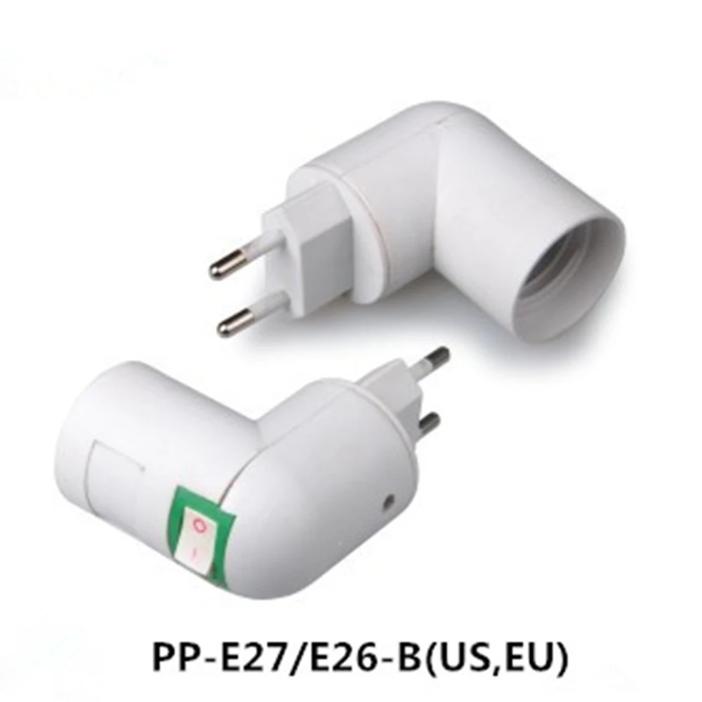 1pcs 90&deg; Elbow Plug EU to E27 Led Light Base European E26 Lamp Holder Converter Socket Switch 6A 250V,lamp holder,lamp bulb holder,socket converter,lamp base,lamp socket adapter,led lamp base