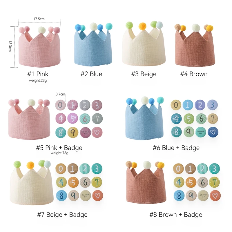 Baby Birthday Party Hat Set Cotton Soft Crown Hat Infant Milestone Birthday Party Photography Props Kids Grow Commemorate Gifts 5