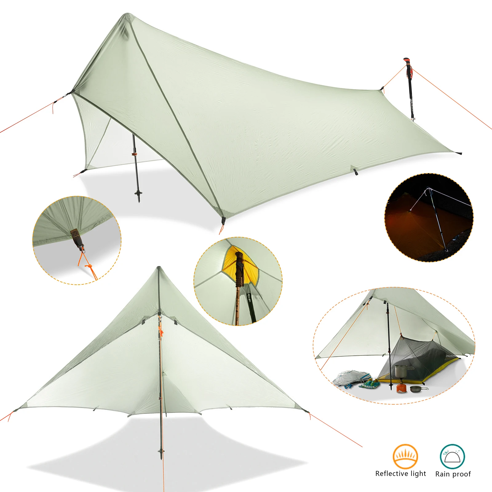 Ultraleve 310g flysheet tenda impermeável 20d dupla face silicone revestimento de acampamento de náilon abrigo dossel ly ly leve lona