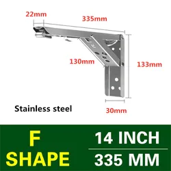 Adjustable Wall-Mounted Folding Shelf Bracket - Heavy Duty Support Hardware - Universal (14inch stainless)