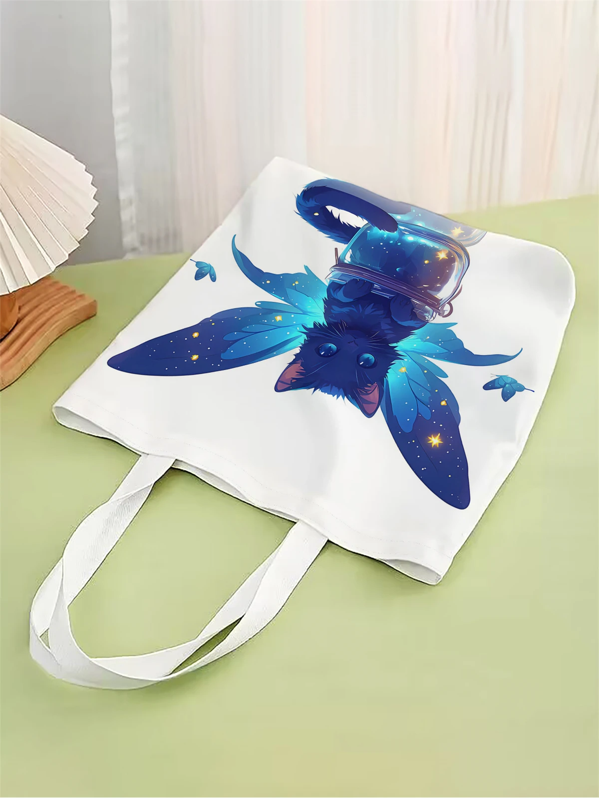 1pc,butterfly cat handbag, reusable fashionable handbag, multifunctional handbag, printed canvas shopping bag