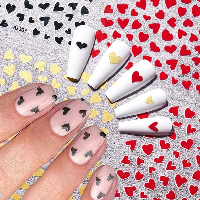 Valentine's Day Heart Nail Stickers Cute Heart Nail Decals 3D Love