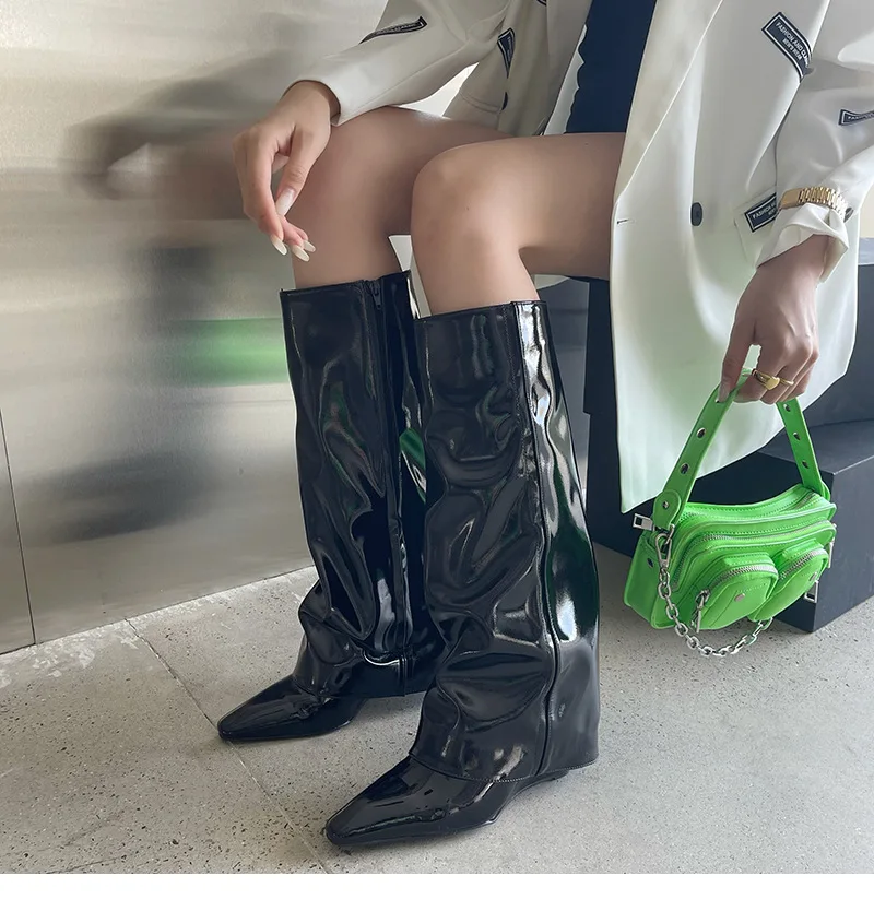 

Brand Design Fashionable and Sexy Knee-Length Pants Boots Retro Pointed Heel Heel Heightened Zipper Velvet Women's Boots
