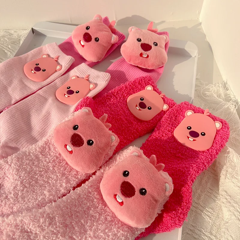 

Новые плюшевые носки Kawali Loopy Little Beaver, хлопковые чулки, домашние носки, коралловый бархат, розовый Ins, милый подарок на день рождения для девочек