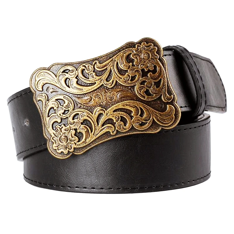 Retro Women Belt Metal Buckle Weave Arabesque Floral Pattern Belts Jeans Trend Punk Rock Decoration Waistband Gift For Women