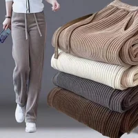High Waist Wide Leg Pants Women's Autumn Winter New Style Thickened Straight Corduroy Casual Spring Summer Fleece Lined Trousers