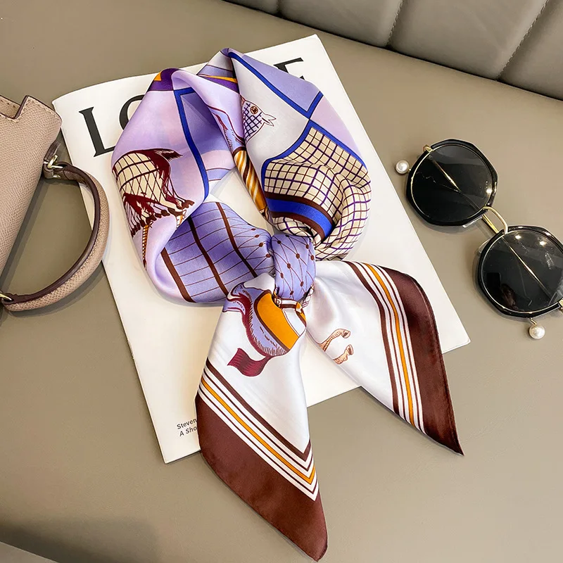 Luxury Silk Shawl Square Scarf for Women Horse Print hijab Fashion Wraps Neckerchief Female 70*70cm Handkerchief Bandana Girl 3